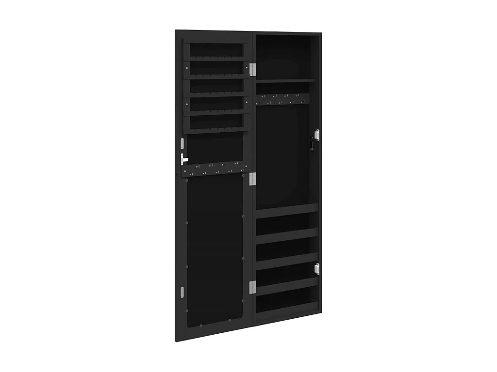 Armadio Portagioie con Specchio a Muro Nero 30x8,5x106 cm CFW52561
