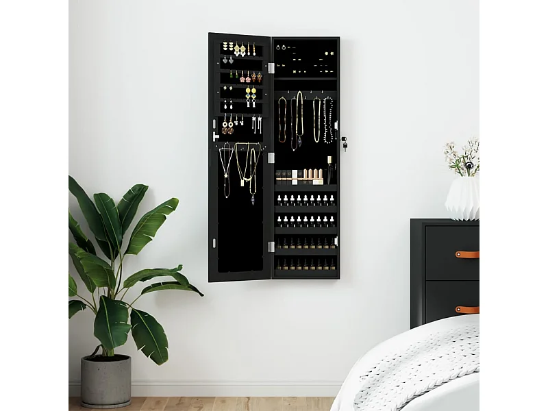 Armoire à bijoux avec miroir murale noir 30x8,5x106 cm OFR60727 BonneVie Meuble