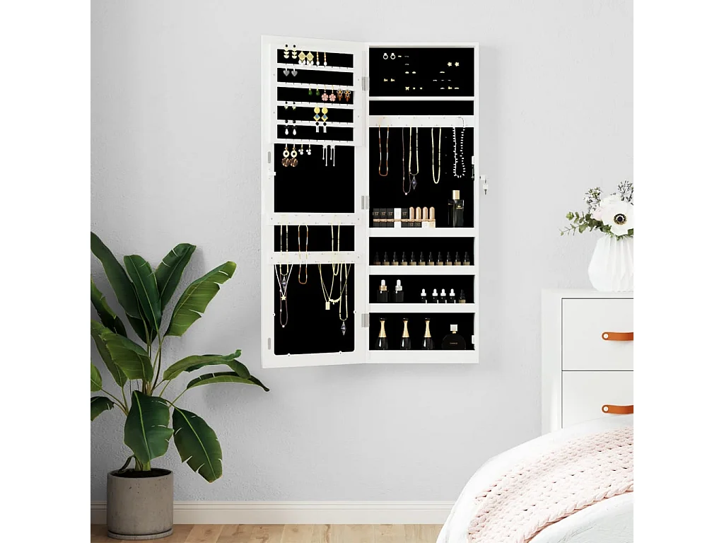 Armoire à bijoux avec miroir murale blanc 37,5x10x106 cm OFR15982 BonneVie Meuble