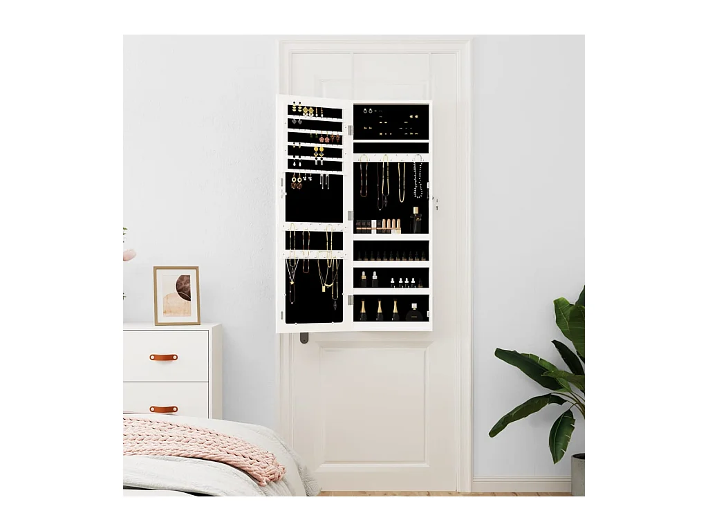 Armadio Portagioie con Specchio a Muro Bianco 37,5x10x106 cm CFW33849