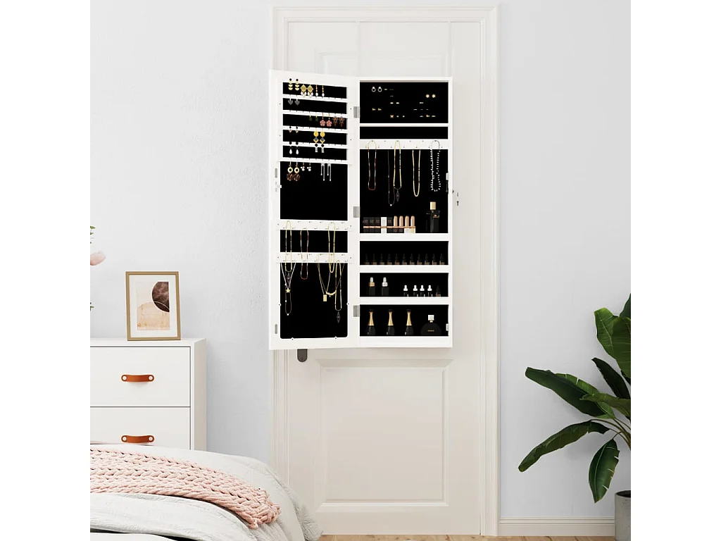 Armoire à bijoux avec miroir murale blanc 37,5x10x106 cm OFR15982 BonneVie Meuble