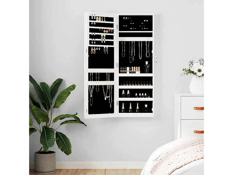 Armoire à bijoux avec miroir murale blanc 37,5x10x106 cm OFR15982 BonneVie Meuble