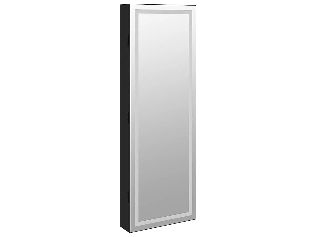 Armoire à bijoux avec miroir et éclairage LED mural noir OFR41665 BonneVie Meuble