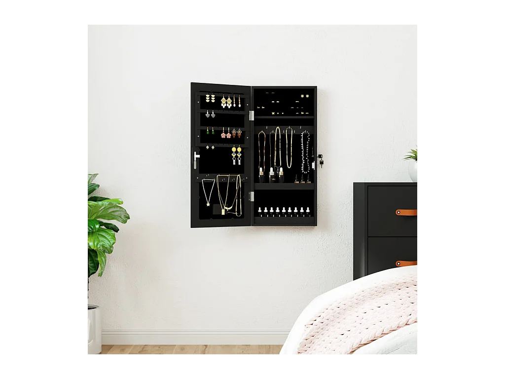Armoire à bijoux avec miroir et éclairage LED mural noir OFR74783 BonneVie Meuble