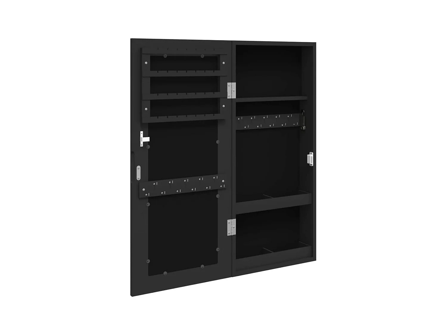 Armadio Portagioie con Specchio a Muro Nero 30x8,5x67 cm CFW93519