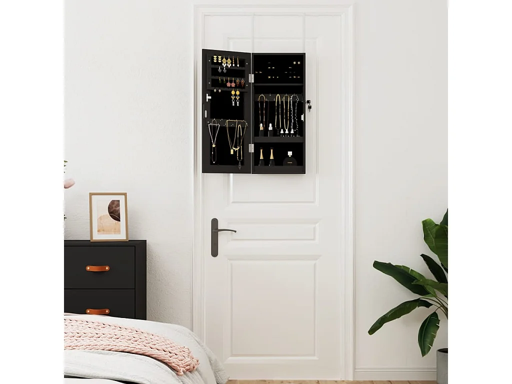 Armoire à bijoux avec miroir murale noir 30x8,5x67 cm OFR80962 BonneVie Meuble