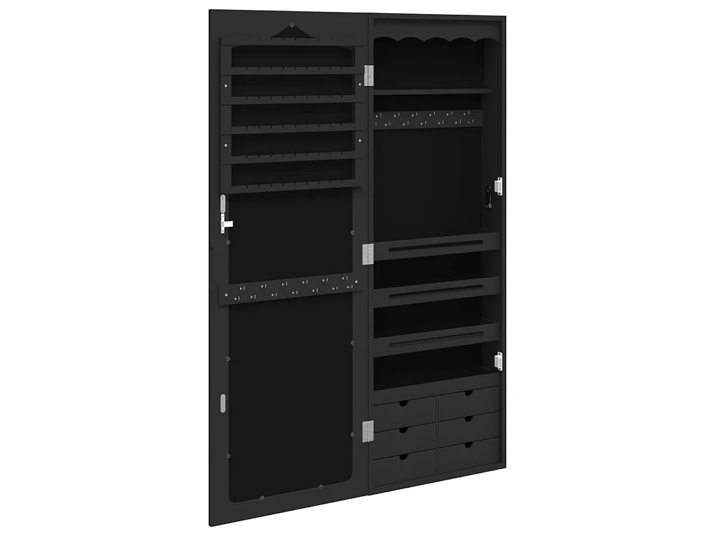 Armoire à bijoux avec miroir murale noir 37,5x10x106 cm OFR33598 BonneVie Meuble