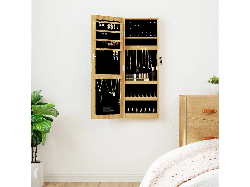 Armoire à bijoux avec miroir et éclairage LED mural OFR67781 BonneVie Meuble