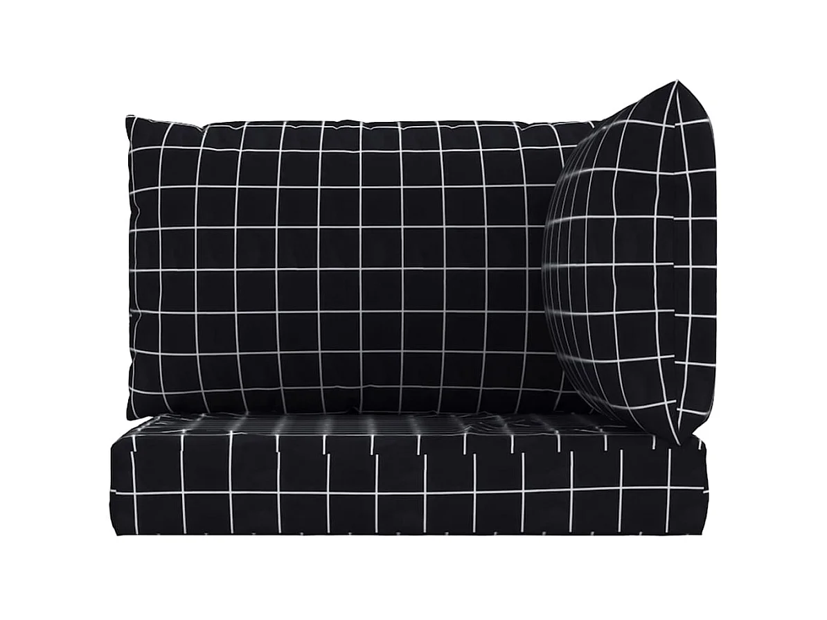 Cojines para palés 3 piezas tela Oxford a cuadros negros ES923432