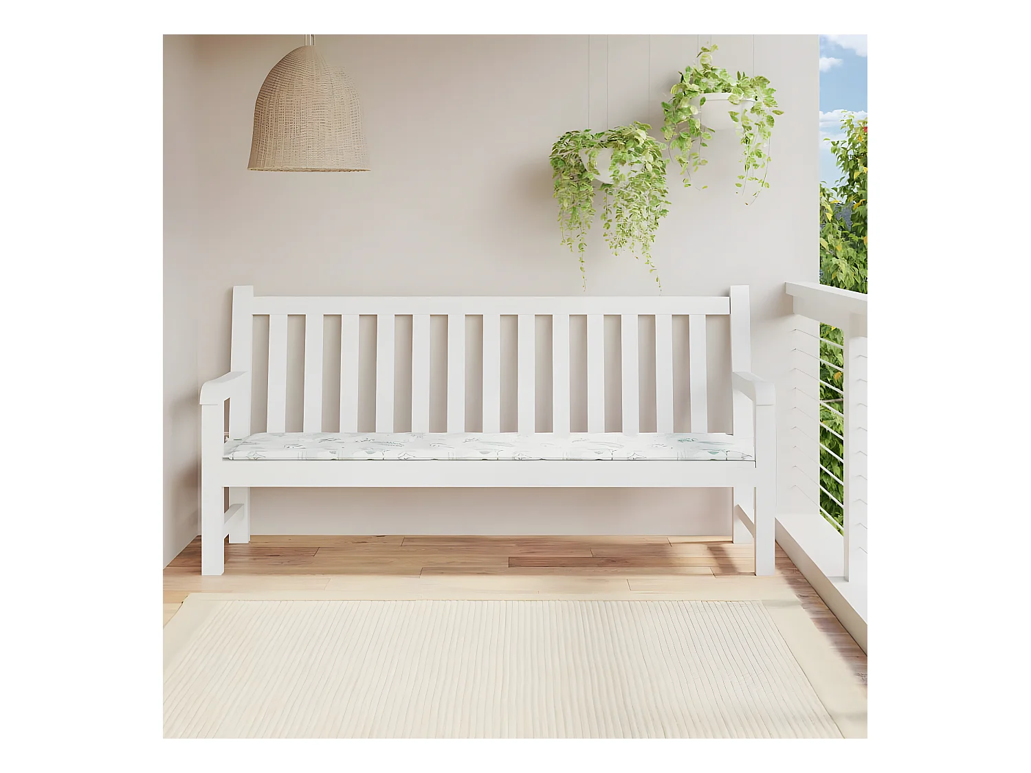 Coussin de banc de jardin motif de feuilles 200x50x3 cm tissu OFR13063