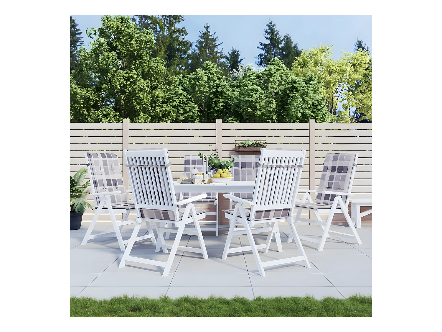 Coussins de chaise jardin à dossier haut Lot de 6 carreaux gris OFR70297