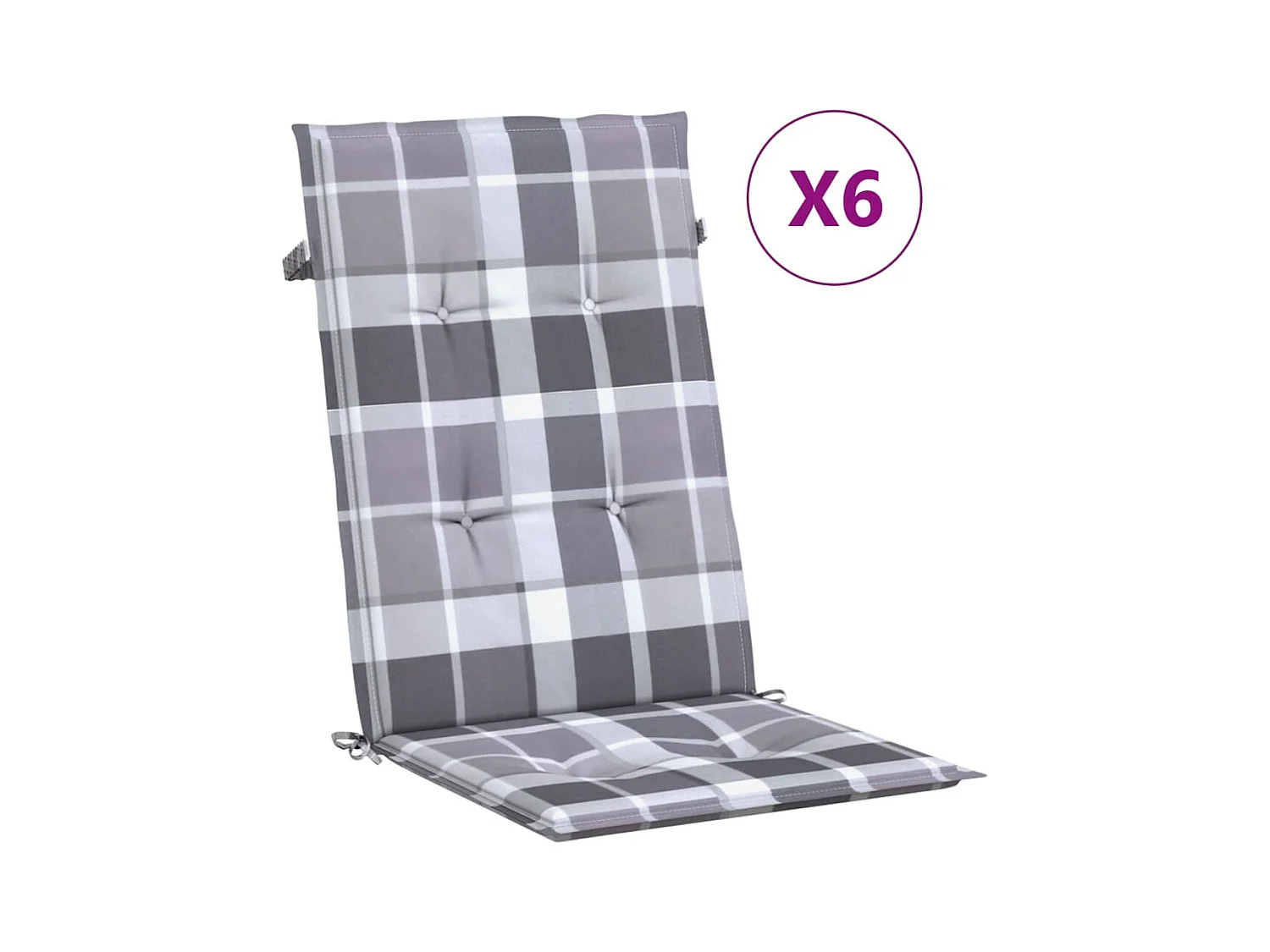 Tuinstoelkussens 6 st 120x50x3 cm stof ruitpatroon grijs NL346945