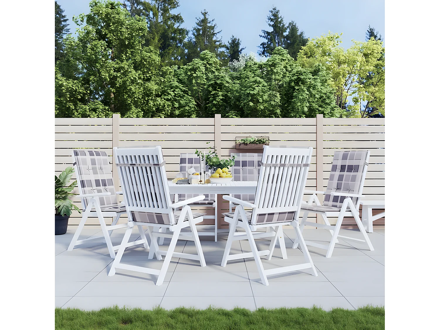 Coussins de chaise jardin à dossier haut Lot de 6 carreaux gris OFR70297