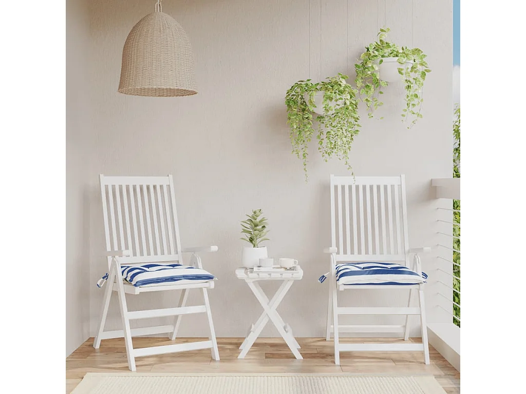 Coussins de chaise 2 pcs rayures bleues et blanches 50x50x7 cm OFR29425