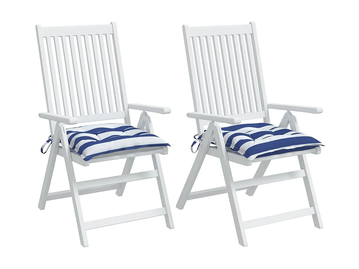 Stoelkussens 2 st 50x50x7 cm stof gestreept wit en blauw NL888779