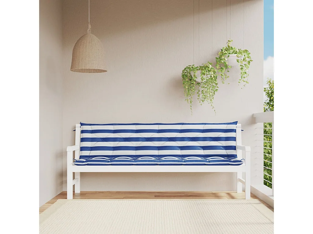 Cojines banco jardín 2 uds tela a rayas azul blanco 200x50x7 cm ES631053