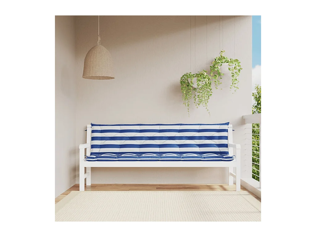 Coussins de banc de jardin Lot de 2 rayures bleues et blanches OFR34302