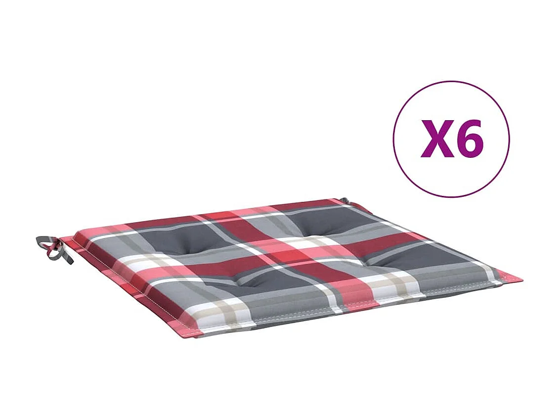 Coussins de chaise de jardin 6 pcs carreaux rouges 40x40x3 cm OFR64868