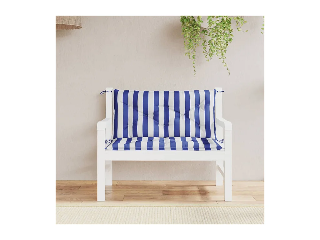 Coussins de banc de jardin Lot de 2 rayures bleues et blanches OFR27041
