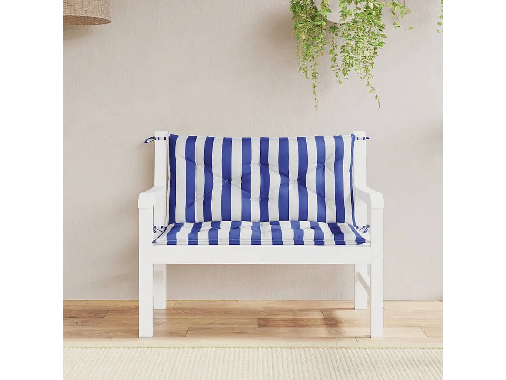 Coussins de banc de jardin Lot de 2 rayures bleues et blanches OFR27041