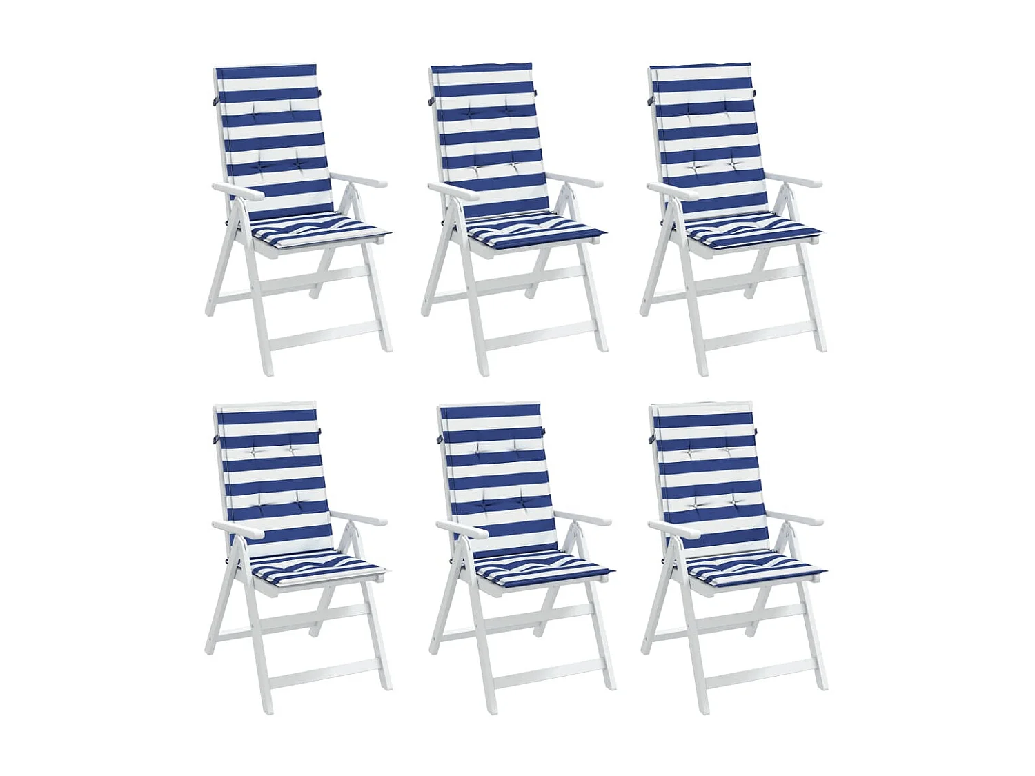 Coussins de chaise à dossier haut 6pcs rayures bleu/blanc tissu OFR19376
