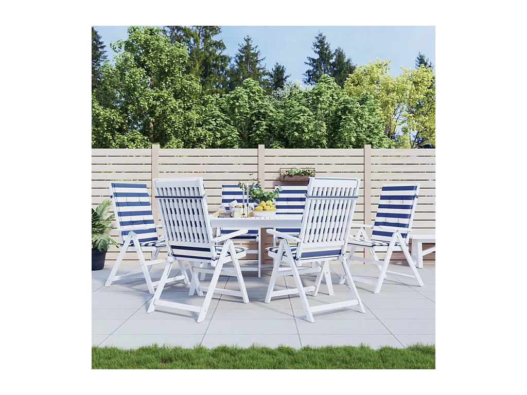 Coussins de chaise à dossier haut 6pcs rayures bleu/blanc tissu OFR19376