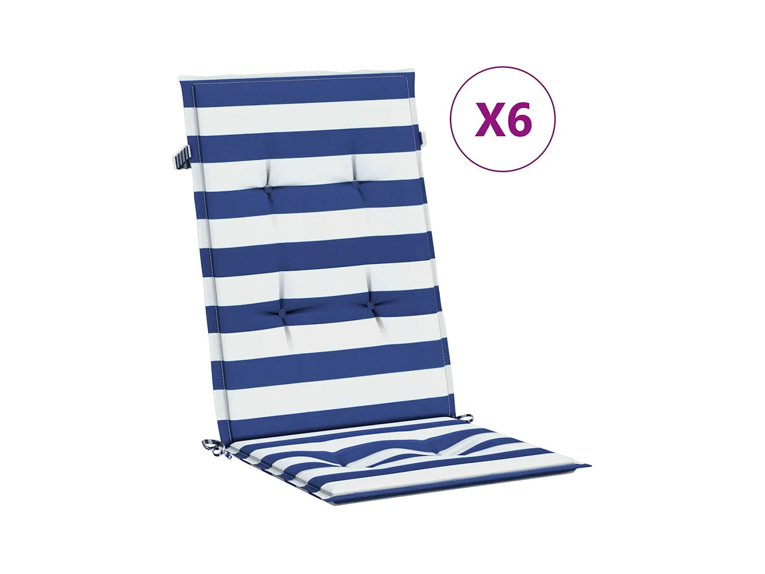 Stoelkussens 6 st hoge rug gestreept stof wit en blauw NL716320