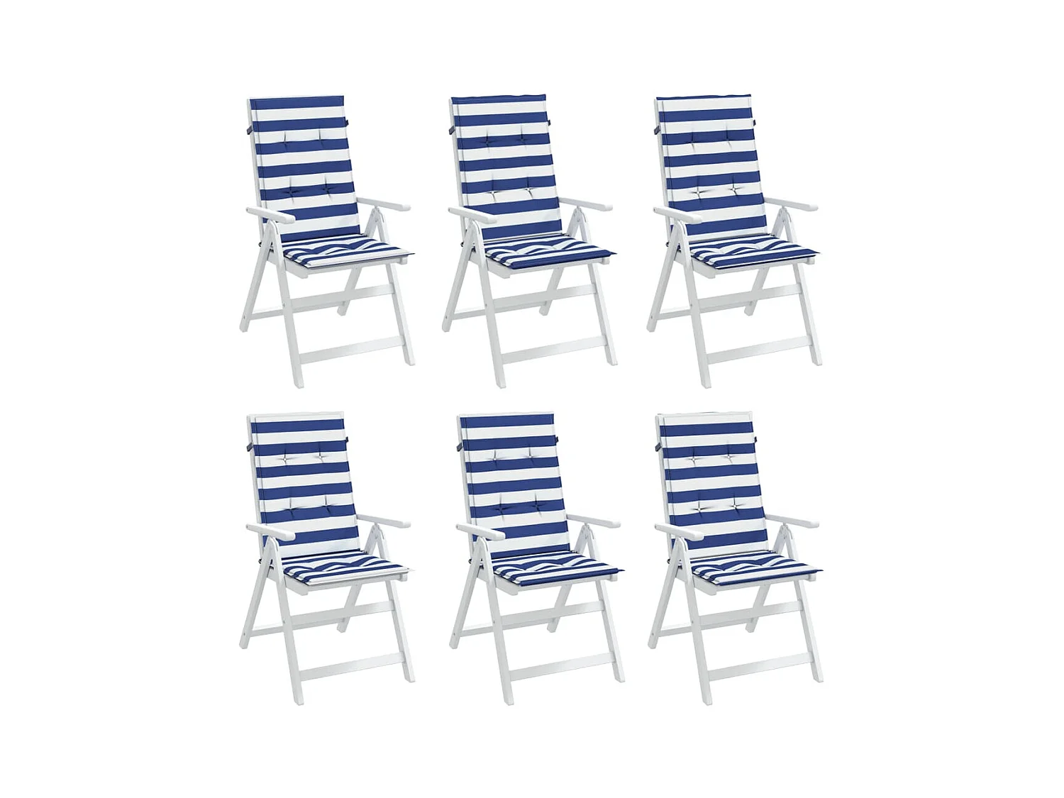 Stoelkussens 6 st hoge rug gestreept stof wit en blauw NL716320