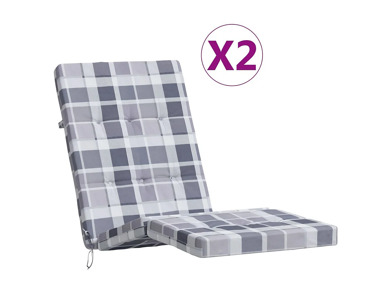Cojines para tumbona 2 uds tela Oxford a cuadros gris ES441696