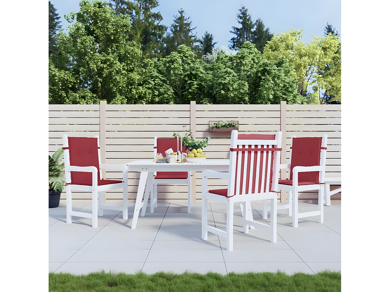 Lot de 4 Coussins de chaise de jardin, Coussins de siège à dossier bas KLZ61608