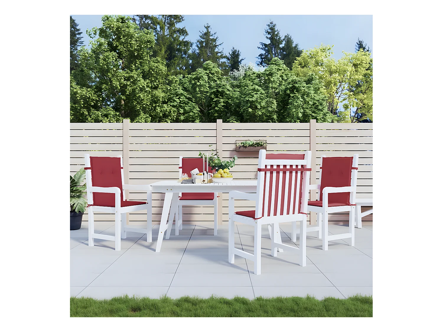 Lot de 4 Coussins de chaise de jardin, Coussins de siège à dossier bas KLZ61608