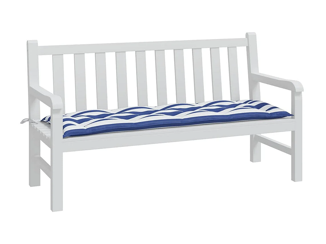 Cojín banco jardín tela Oxford a rayas azul y blanco 150x50x7cm ES460952