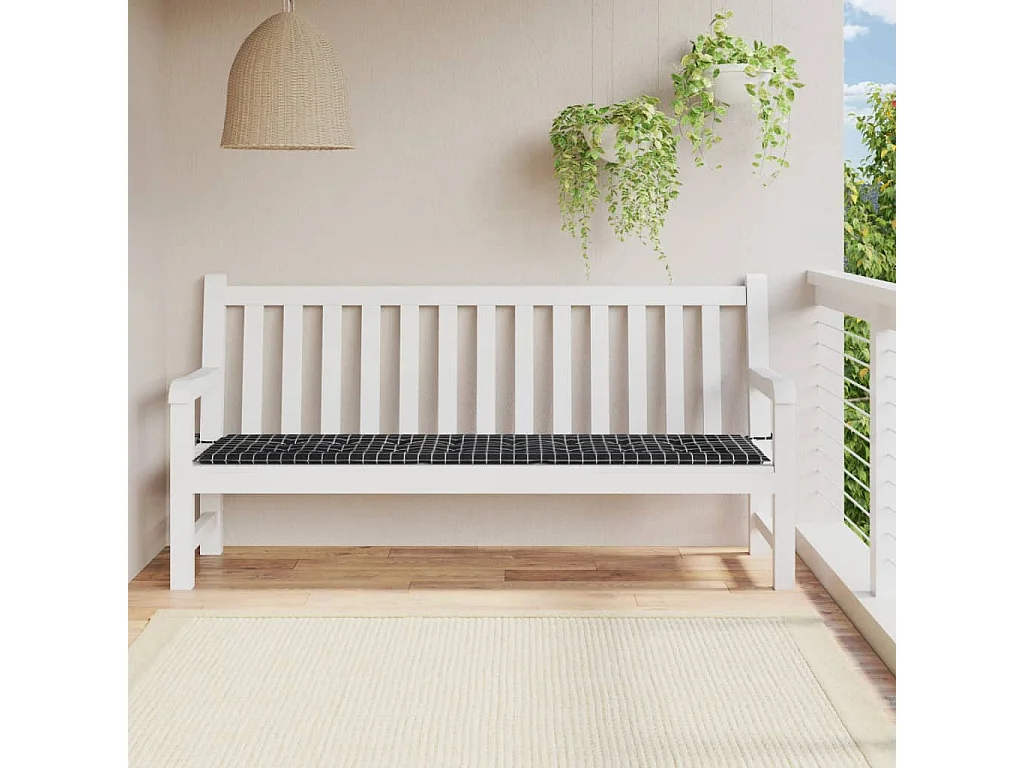 Tuinbankkussen ruitpatroon 150x50x3 cm stof zwart NL473202
