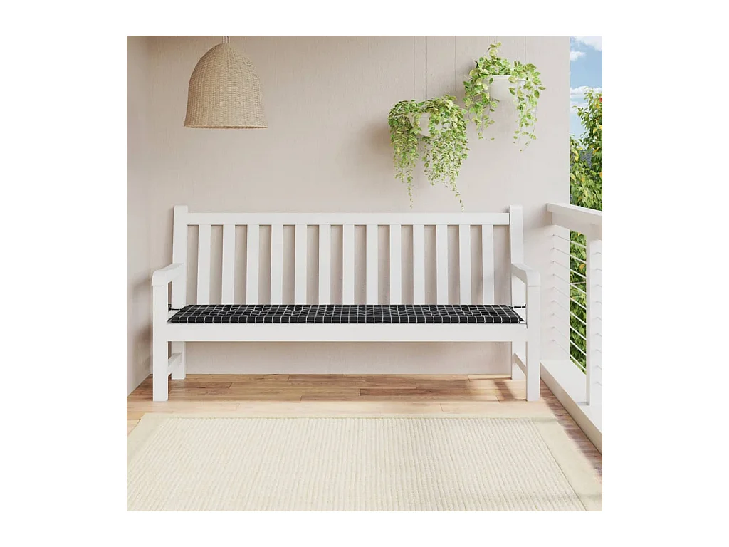 Coussin de banc de jardin carreaux noir 200x50x3 cm tissu OFR93598