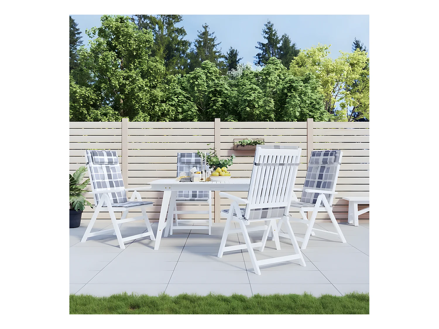 Coussins de chaise à dossier haut Lot de 4 carreaux gris OFR60495