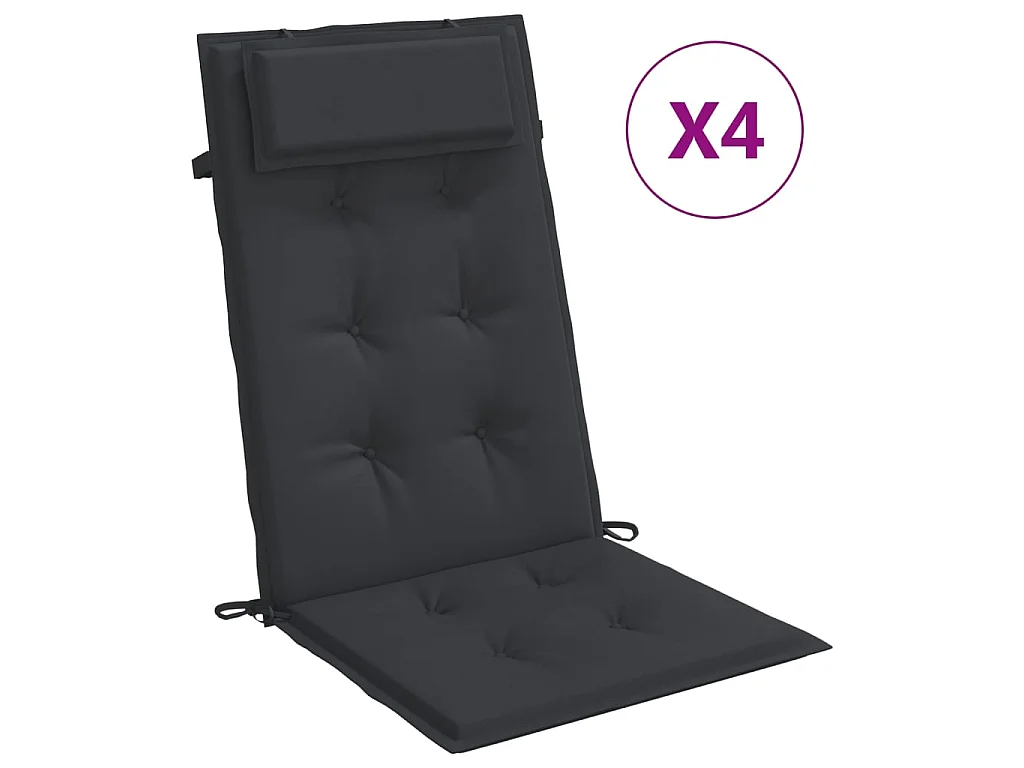 Coussins de chaise à dossier haut Lot de 4 noir tissu oxford OFR22305