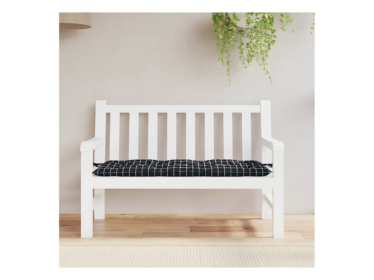 Coussin de banc de jardin carreaux noir 120x50x7 cm tissu OFR84779