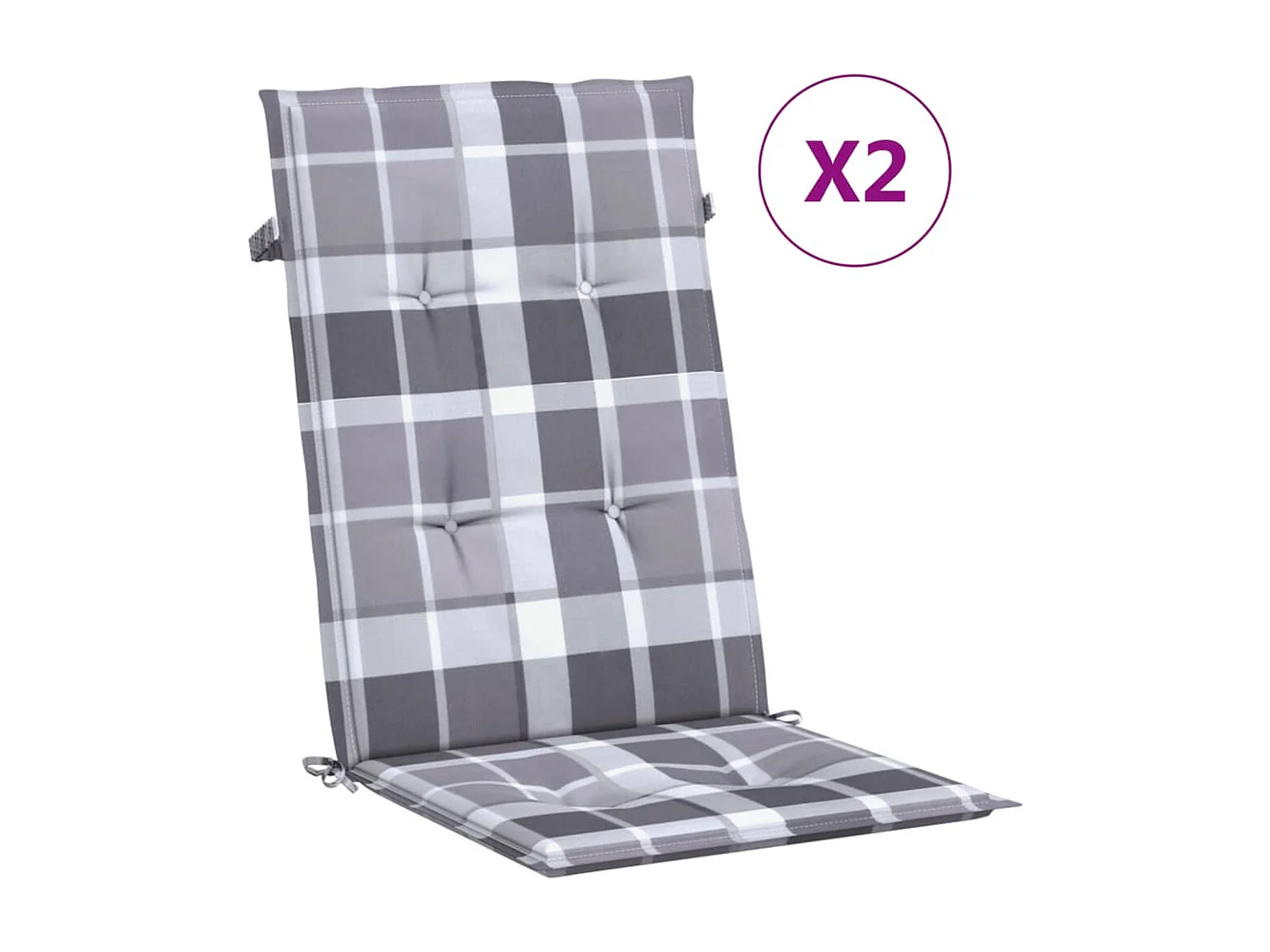 Coussins de chaise jardin à dossier haut Lot de 2 carreaux gris OFR23429