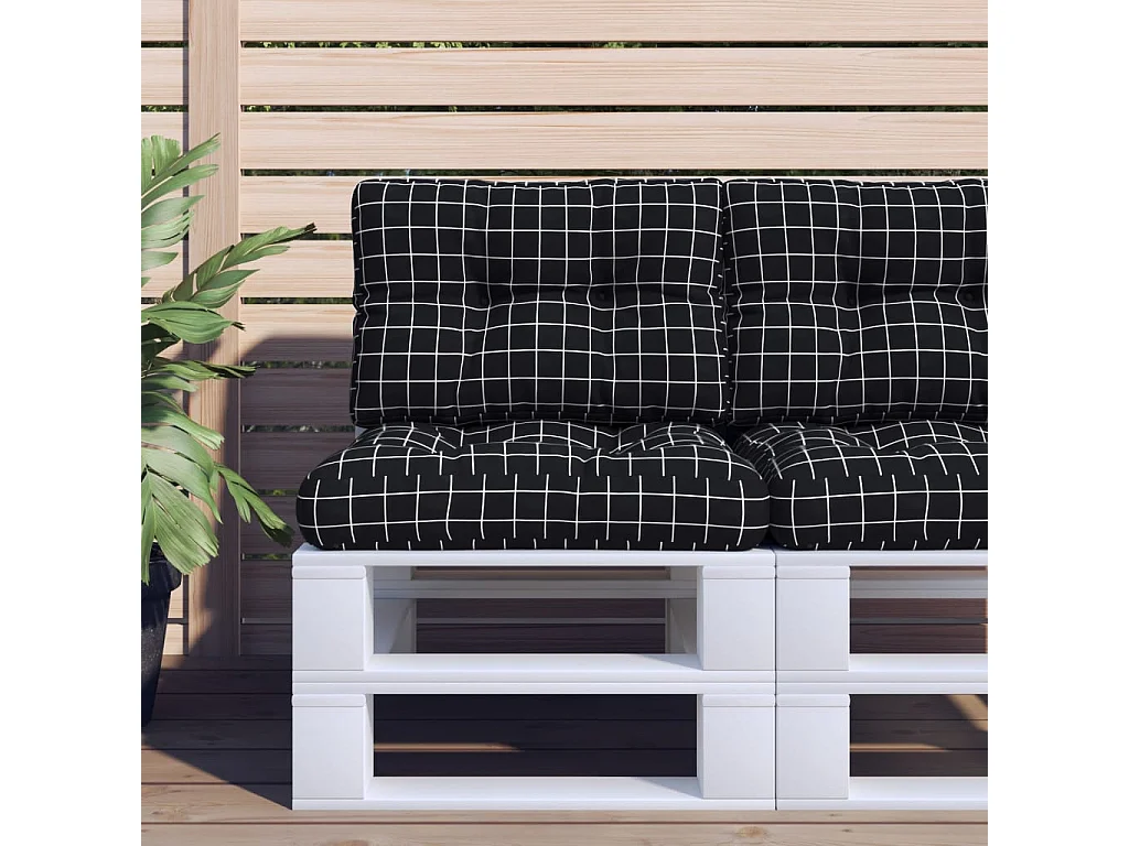 Coussin de palette motif à carreaux noir 50x40x12 cm tissu OFR31680