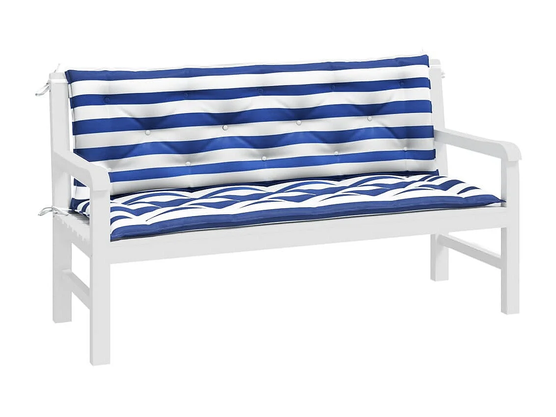 Cojines banco jardín 2 uds tela a rayas azul blanco 150x50x7 cm ES486422