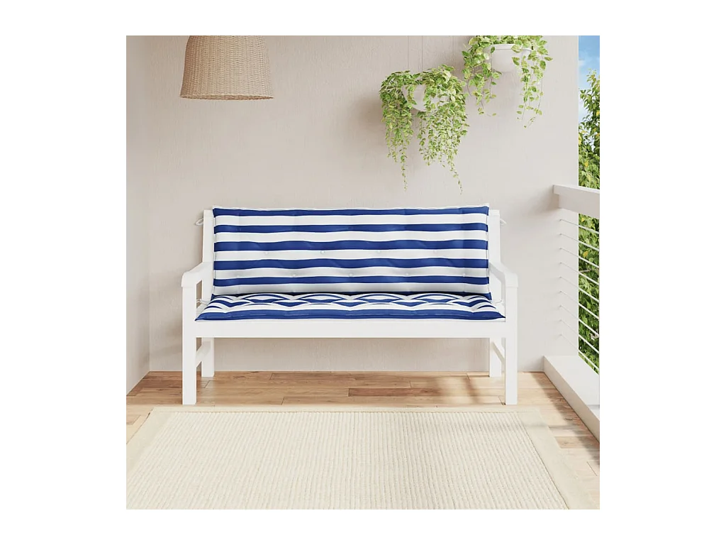 Coussins de banc de jardin Lot de 2 rayures bleues et blanches OFR77073