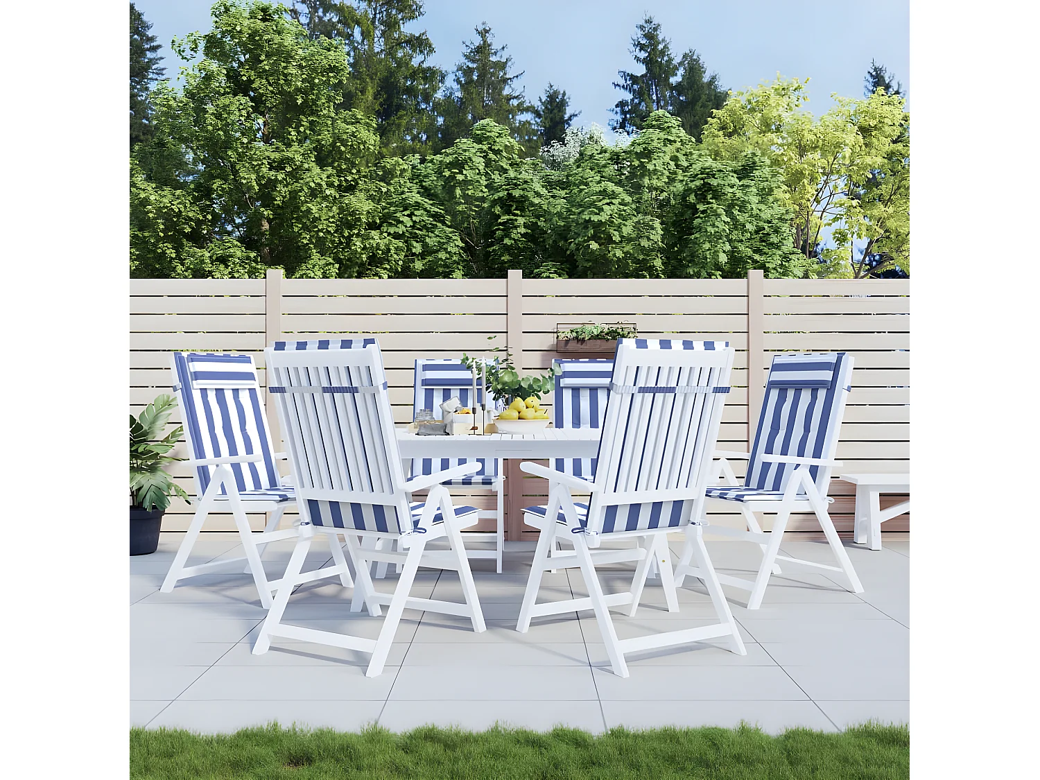 Coussins de chaise à dossier haut Lot de 6 rayures bleu/blanc OFR51805