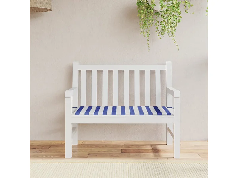 Coussin de banc de jardin rayures bleues et blanches 120x50x3cm OFR64965