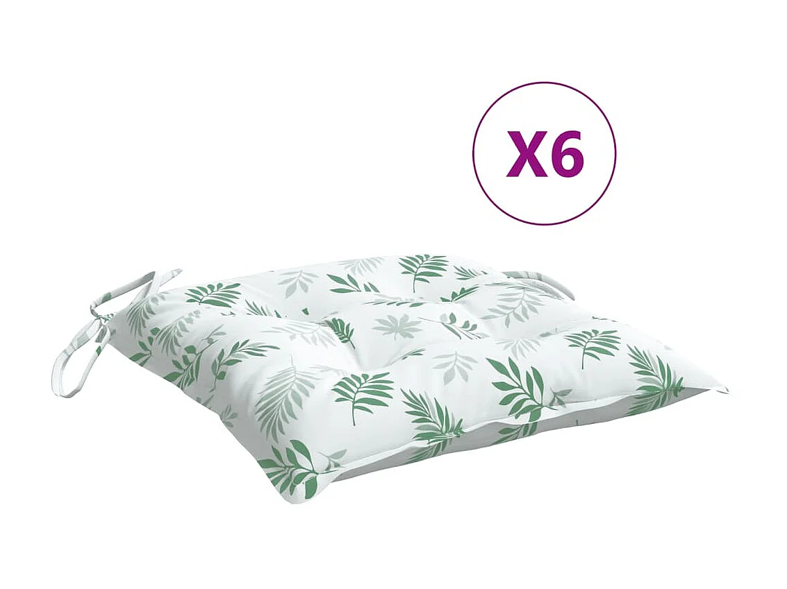 Coussins de chaise 6 pcs à motif de feuilles 50x50x7 cm OFR91050