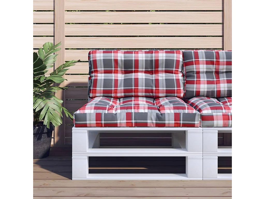 Coussins de palette 2 pcs motif à carreaux rouge tissu OFR14948