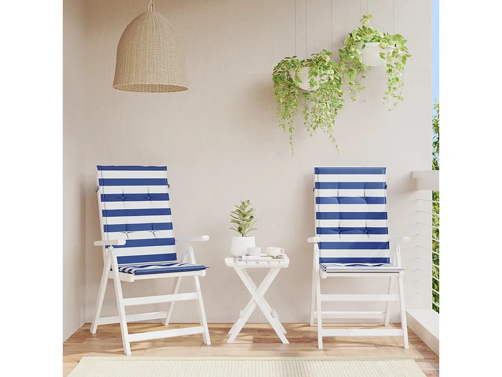 Coussins de chaise à dossier haut 2pcs rayures bleu/blanc tissu OFR74080