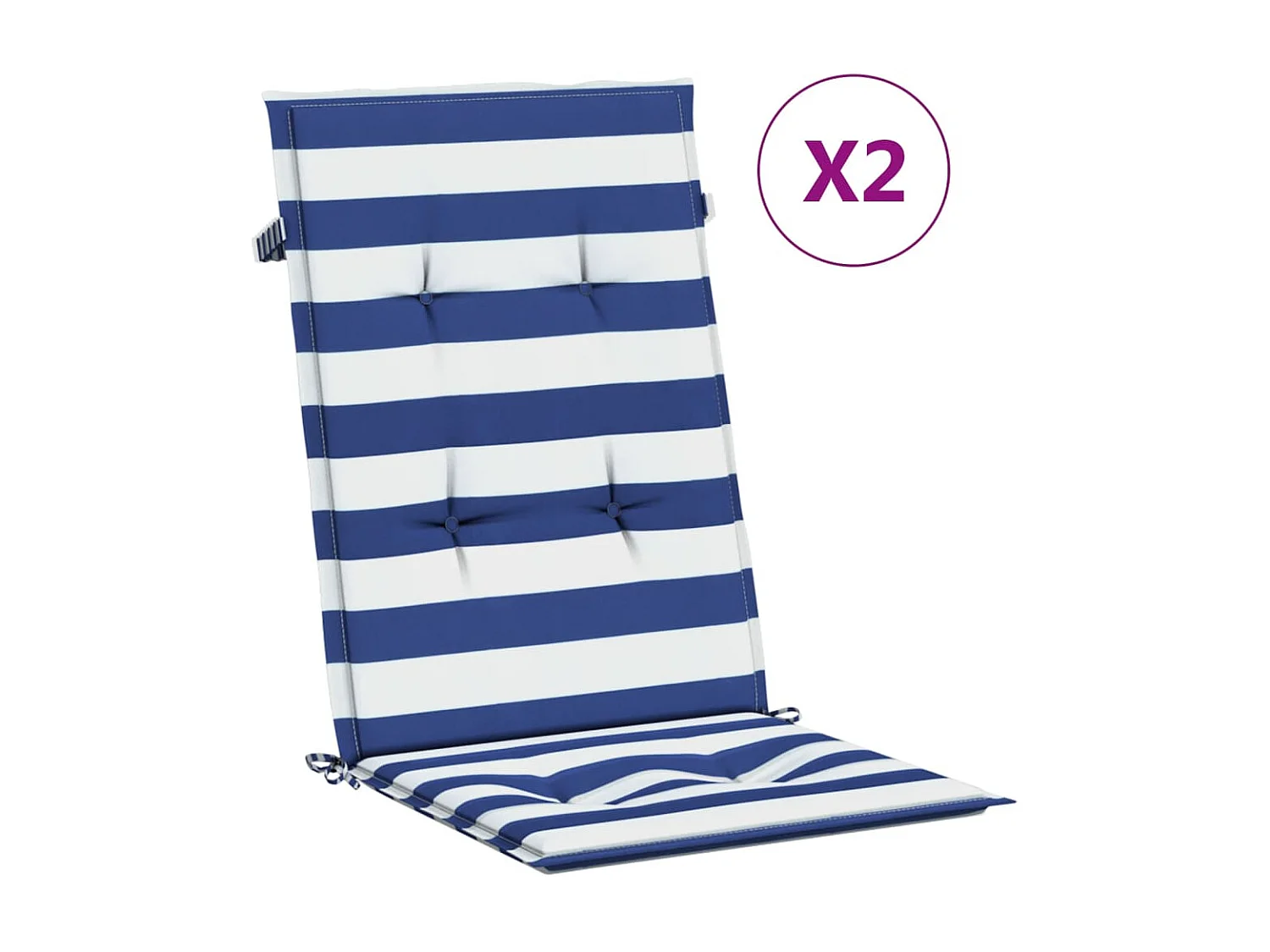 Coussins de chaise à dossier haut 2pcs rayures bleu/blanc tissu OFR74080