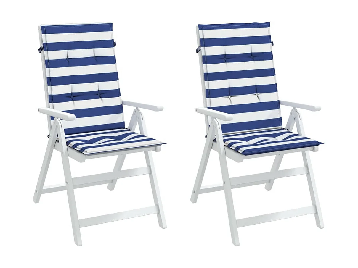 Coussins de chaise à dossier haut 2pcs rayures bleu/blanc tissu OFR74080
