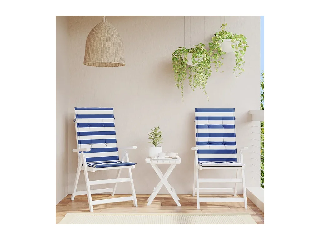Coussins de chaise à dossier haut 2pcs rayures bleu/blanc tissu OFR74080