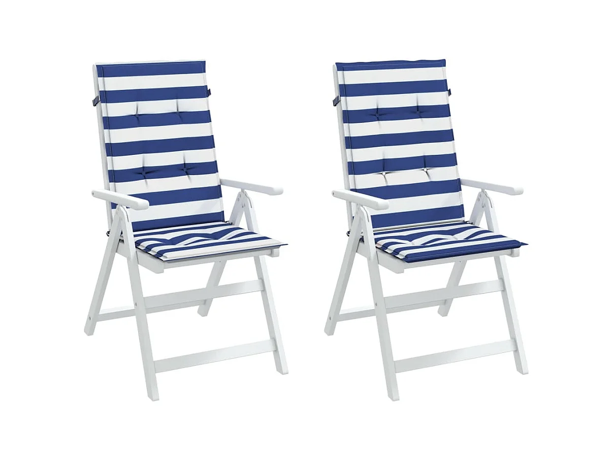 Coussins de chaise à dossier haut 2pcs rayures bleu/blanc tissu OFR74080